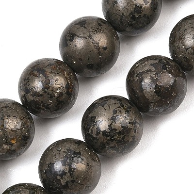 Natural Pyrite Beads Strands G-P303-01-8mm-8-1