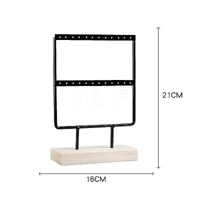 1 Set 2-Tier Rectangle Iron Jewelry Dangle Earring Organizer Holder with Wooden Base EDIS-SC0001-08A-1