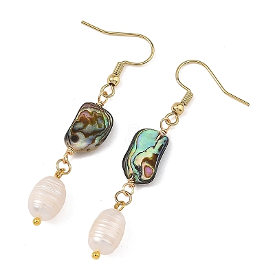 Natural Paua Shell & Natural Pearl Dangle Earrings EJEW-JE07333-1
