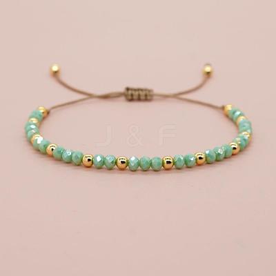 Glass & Brass Round Beads Braided Bead Bracelets RD6595-6-1