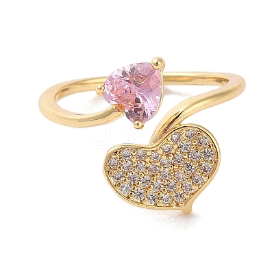 Brass Micro Pave Cubic Zirconia Open Cuff Rings RJEW-K263-08G-1