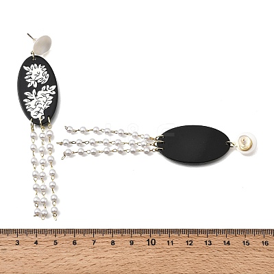 Alloy & Resin Pearl Tassel Stud Dangle Earrings EJEW-G466-04G-1