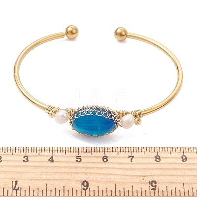 Wire Wrapped Natural Agate Cuff Bangles BJEW-TA00742-03-1