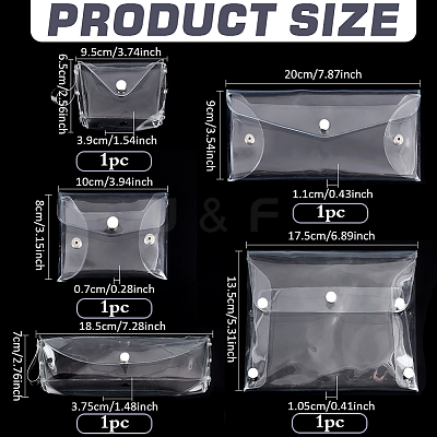 5Pcs 5 Styles Rectangle Transparent PVC Cosmetic Pouches AJEW-FG0004-33-1