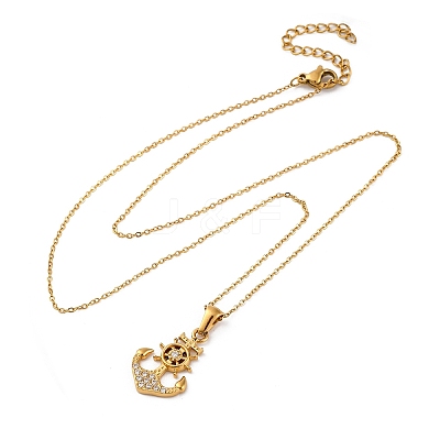 304 Stainless Steel Crystal Rhinestone Anchor Pendant Necklaces LS-NJEW-Z057-01B-G-1
