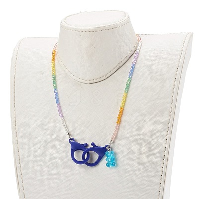 Rainbow Personalized Electroplate Glass Beaded Necklaces NJEW-JN03410-1