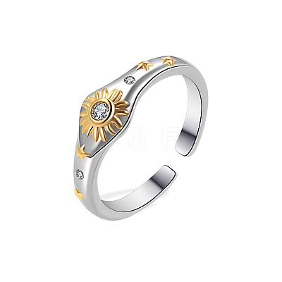 Sun Brass Micro Pave Cubic Zirconia Open Cuff Ring for Men PW-WG0765B-01-1