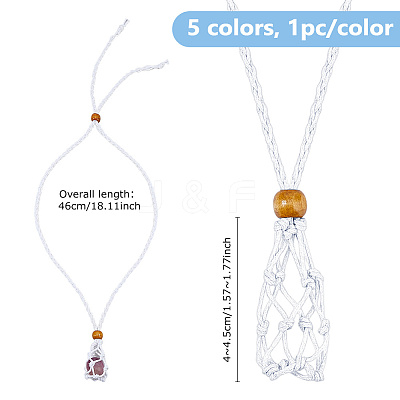 5Pcs 5 Colors Adjustable Waxed Cord Macrame Pouch Necklace Making for Gemstone Nuggets NJEW-DC0001-17-1