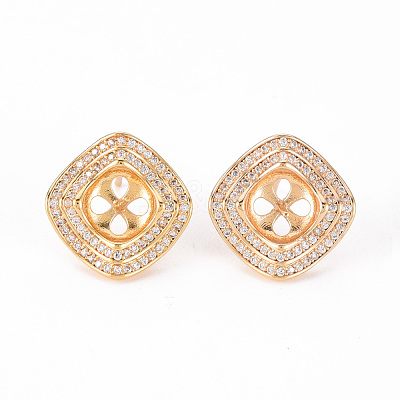 Brass Micro Pave Clear Cubic Zirconia Stud Earrings Findings KK-T062-127G-NF-1