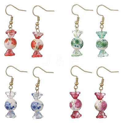 Printed Porcelain & Glass Dangle Earrings EJEW-JE07486-1
