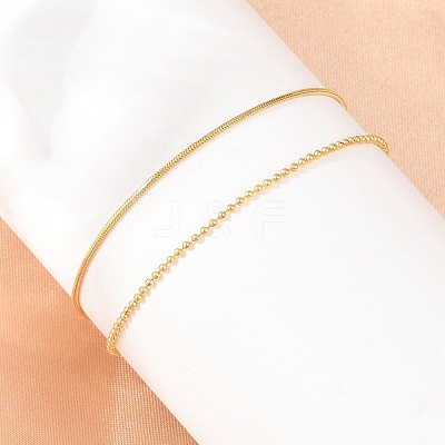 304 Stainless Steel Ball Chain & Snake Chain Double Layers Bracelets for Women BJEW-D460-06G-1