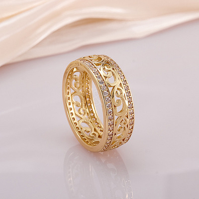 Hollow Out Flower Brass Micro Pave Clear Cubic Zirconia Finger Rings FS-WGD1340-07-1