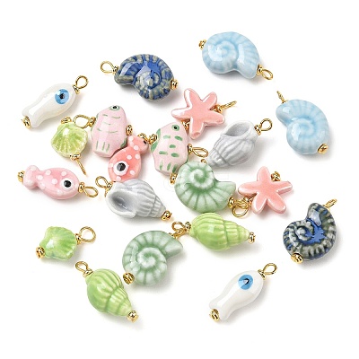 20Pcs 10 Styles Handmade Porcelain Pendants PALLOY-HS00033-1