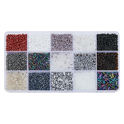 225g 17 Style Glass Seed Glass Bugle & Round Beads SEED-DC0001-02A-1