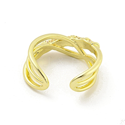 Cross Brass Micro Pave Clear Cubic Zirconia Open Cuff Rings RJEW-G309-40G-1