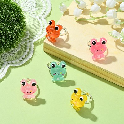 Resin Frog Adjustable Rings for Women RJEW-JR00649-1