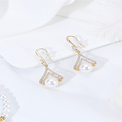 1 Pair Brass Clear Cubic Zirconia Dangle Earrings EJEW-LP0007-071-1