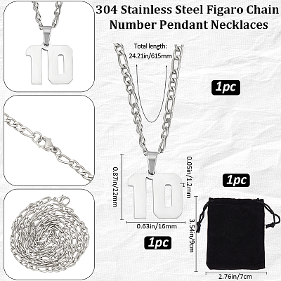 1Pc 304 Stainless Steel Figaro Chain Number Pendant Necklaces NJEW-BBC0001-28C-P-1