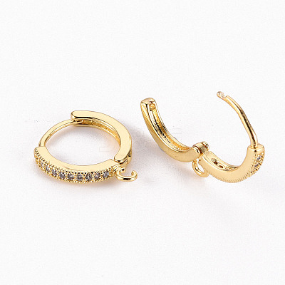 Brass Micro Pave Clear Cubic Zirconia Hoop Earring Findings X-ZIRC-S068-009A-NF-1