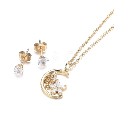 304 Stainless Steel Rhinestone Jewelry Sets SJEW-H301-12G-1