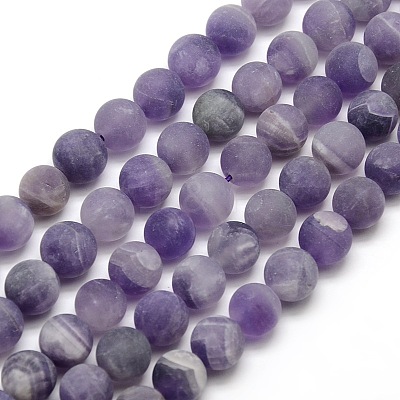 Frosted Natural Amethyst Round Bead Strands G-M064-10mm-13-1