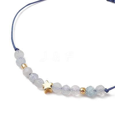 Natural Round Aquamarine Beads Braided Bead Bracelets for Women BJEW-JB11655-03-1
