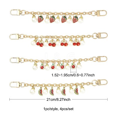 4Pcs 4 Styles Alloy Rhinestone with Acrylic Pearl Bead Charm Cable Chain Bag Decorative Chains HJEW-FS00060-01-1