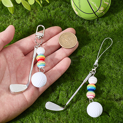 2Pcs 2 Styles Golf Plastic & Alloy Pendant Decorations HJEW-BM0001-40-1