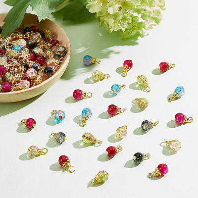 150Pcs Crackle Glass Pendants FIND-DC0001-50-1