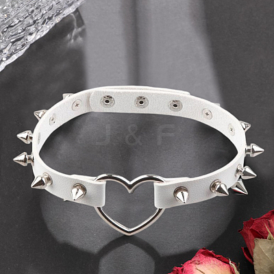 Adjustable Adjustable Gothic PU Leather Alloy Spike Rivet Heart Choker Necklaces for Women NJEW-WH20816-006P-A-1
