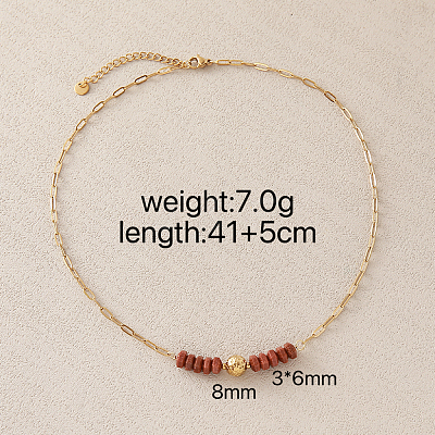 Synthetic Goldstone Hexagon Heishi Beads & 304 Stainless Steel Paperclip Chain Necklaces for Women SG1071-2-1