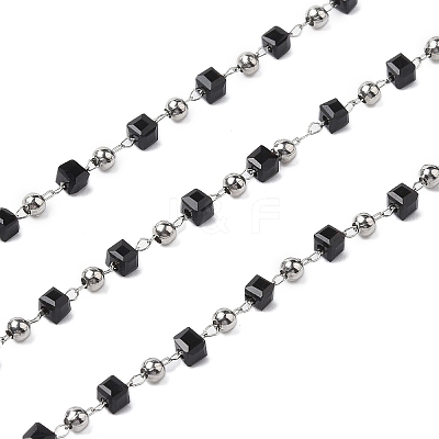 Cube Glass & 201 Stainless Steel Beaded Chains CHS-A015-04P-1