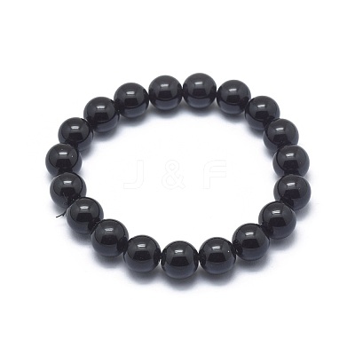 Synthetic Black Stone Bead Stretch Bracelets BJEW-K212-B-032-1