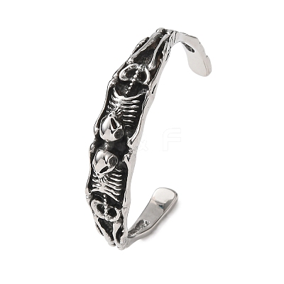 Skeleton 304 Stainless Steel Cuff Bangles for Women BJEW-C148-07AS-1