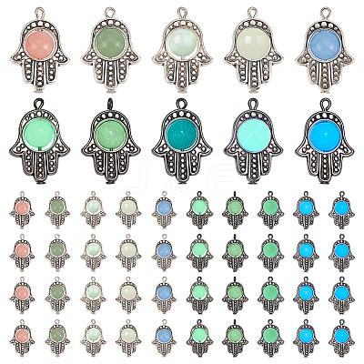 50Pcs 5 Colors Synthetic Luminous Stone Pendants PALLOY-PH0001-97-1