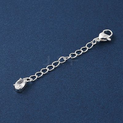 Brass Micro Pave Clear Cubic Zirconia Chain Extender KK-G491-52A-S-1