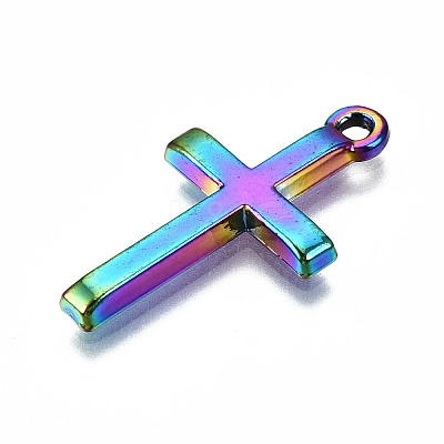 Rainbow Color Alloy Tiny Cross Charms PALLOY-S180-035-RS-1