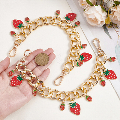 2Pcs Alloy Enamel Strawberry Charm Aluminum Bag Decorative Chains HJEW-BBC0001-27B-1