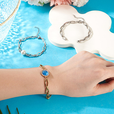 6Pcs 3 Style 304 Stainless Steel Cross Link Chain Bracelet Making AJEW-TA00051-1