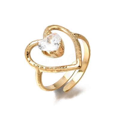 304 Stainless Steel Cubic Zirconia Cuff Open Rings SA-CBA54F2-03C-G-1
