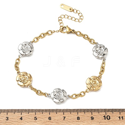 304 Stainless Steel Camellia Link Bracelets BJEW-A169-03GP-1