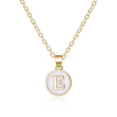 Alloy White Enamel Flat Round with Letter Pendant Necklaces FS-WG63565-05-1