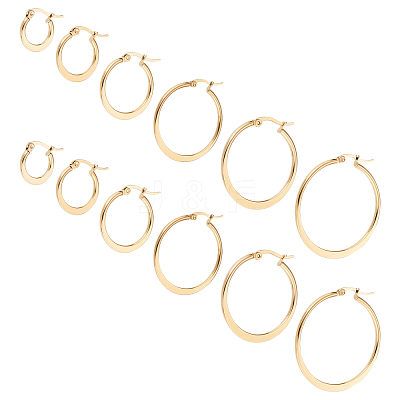 12 Pairs 6 Style 304 Stainless Steel Flat Hoop Earrings EJEW-UN0002-16-1