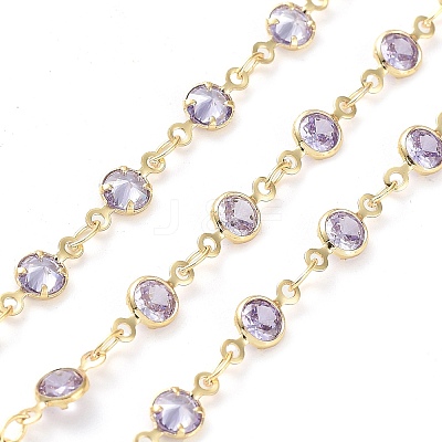 Handmade Lilac Glass Flat Round Link Chains KK-F871-57G-1