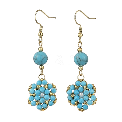 Natural Magnesite & Synthetic Turquoise and Shell Pearl Braided Dangle Earrings EJEW-MZ00789-01-1