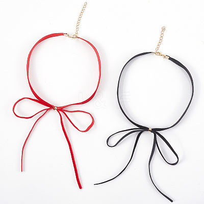 2Pcs 2 Colors Bowknot Velvet Choker Necklaces for Women NJEW-CY0001-01-1