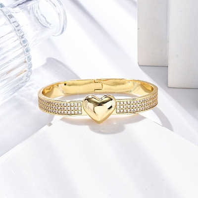 Rack Plating Brass Micro Pave Cubic Zirconia Hinged Bangles BJEW-H624-06C-G-1