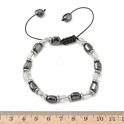 Natural Quartz Crystal & Non-magnetic Synthetic Hematite Beaded Braided Bead Bracelets for Men Women BJEW-Z148-08P-01-1