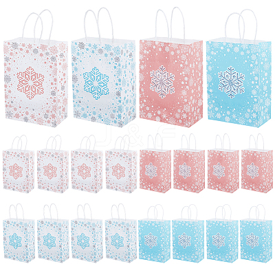 32Pcs 4 Colors Christmas Snowflake Printed Paper Storage Tote Bags ABAG-BC0001-65-1