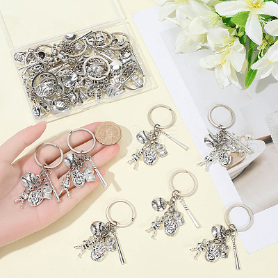 20Pcs Alloy Baseball Player & Baseball Bat & Hat Keychains KEYC-SC00044-1